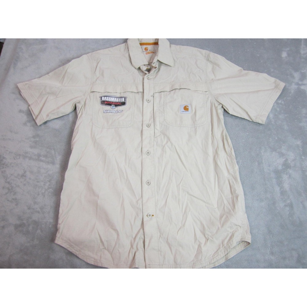 Carhartt Fishing Shirt Mens M Tan Bassmaster Shimano Ripstop Ventilated